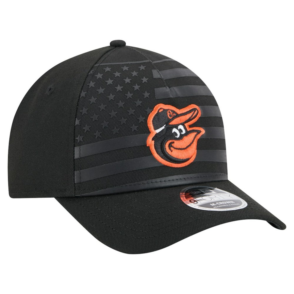Baltimore Orioles American Flag 9FORTY M-Crown A-Frame Adjustable Hat - Black | New Era