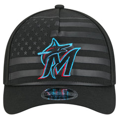Miami Marlins American Flag 9FORTY M-Crown A-Frame Adjustable Hat - Black | New Era