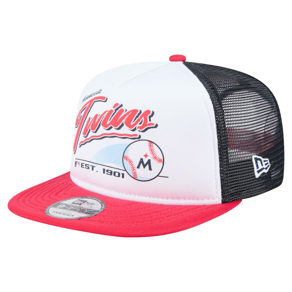 Minnesota Twins Retro Script Trucker 9FIFTY Snapback Hat - White/Red | New Era