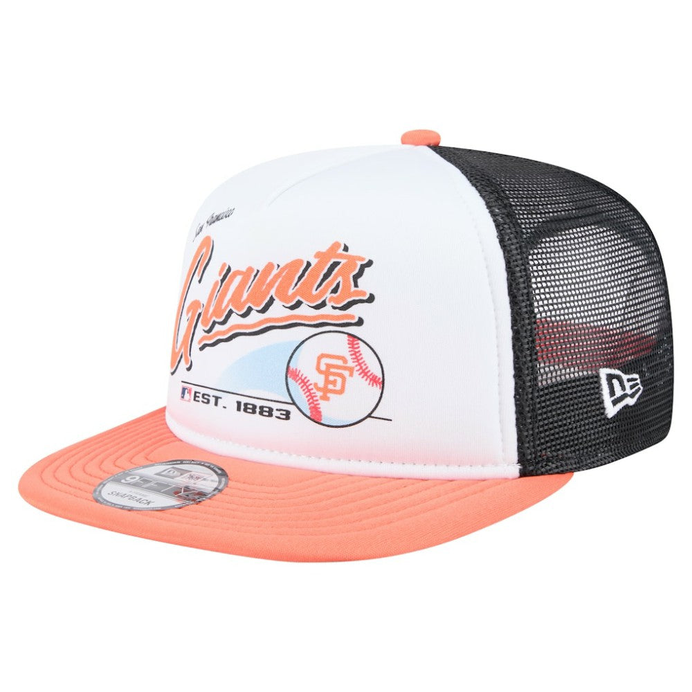 San Francisco Giants Retro Script Trucker 9FIFTY Snapback Hat - White/Orange | New Era