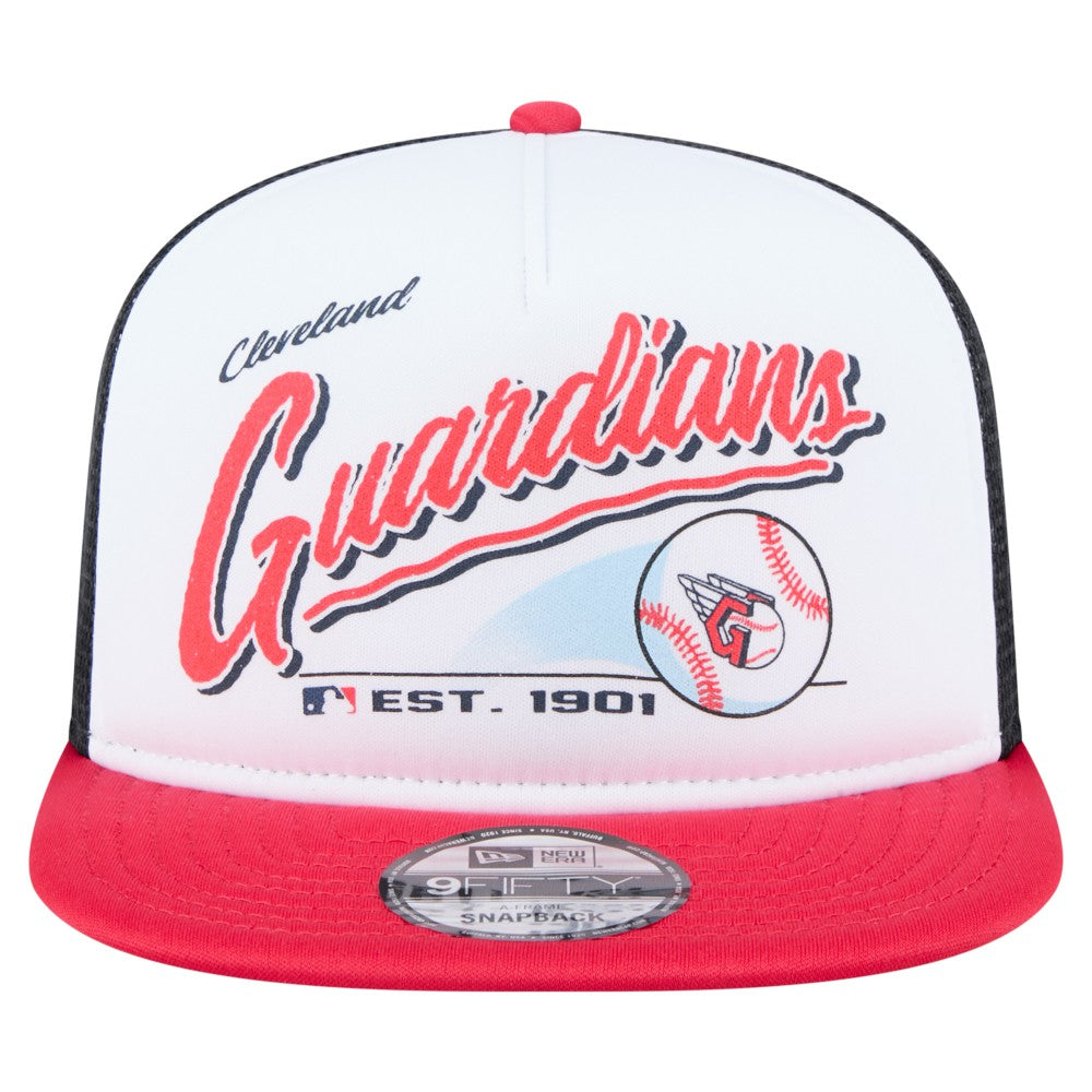 Cleveland Guardians Retro Script Trucker 9FIFTY Snapback Hat - White/Red | New Era
