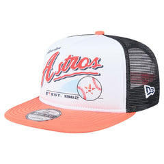Houston Astros Retro Script Trucker 9FIFTY Snapback Hat - White/Orange | New Era