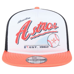 Houston Astros Retro Script Trucker 9FIFTY Snapback Hat - White/Orange | New Era