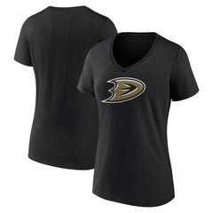 Anaheim Ducks Women's Secondary Logo V-Neck T-Shirt – Black