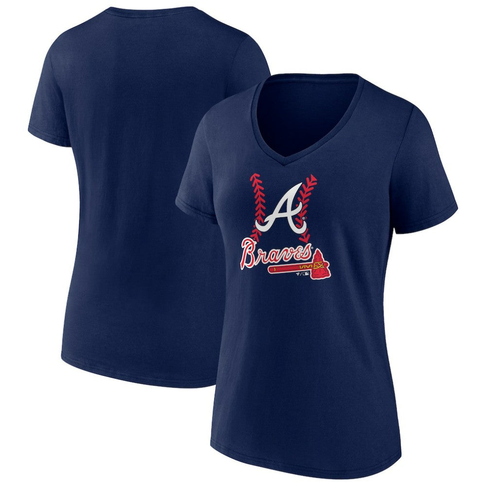 Atlanta Braves Women's Fastball V-Neck T-Shirt - Navy
