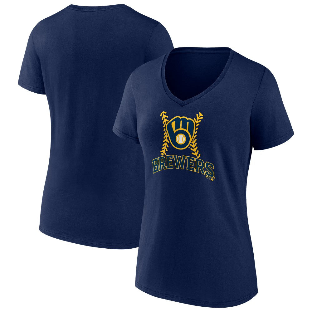 Milwaukee Brewers Women's Fastball V-Neck T-Shirt - Navy
