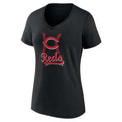 Cincinnati Reds Women's Fastball V-Neck T-Shirt - Black
