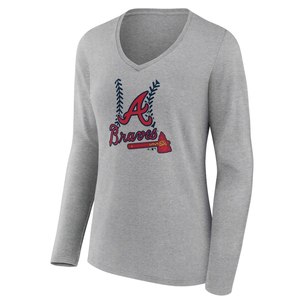 Atlanta Braves Women's Fastball Long Sleeve V-Neck T-Shirt - Gray