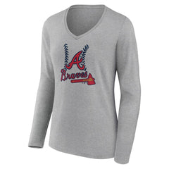 Atlanta Braves Women's Fastball Long Sleeve V-Neck T-Shirt - Gray