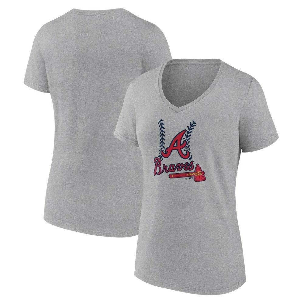 Atlanta Braves Women's Fastball V-Neck T-Shirt - Gray