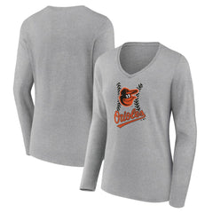 Baltimore Orioles Women's Fastball Long Sleeve V-Neck T-Shirt - Gray