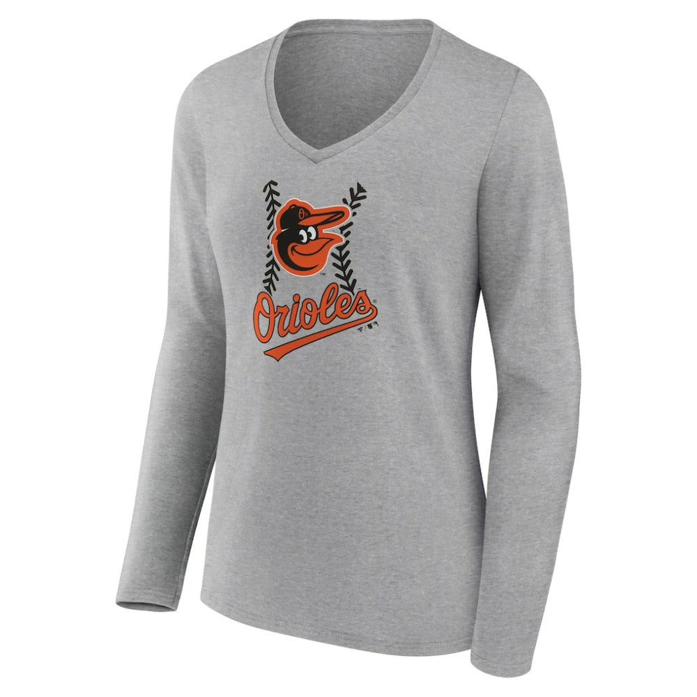 Baltimore Orioles Women's Fastball Long Sleeve V-Neck T-Shirt - Gray