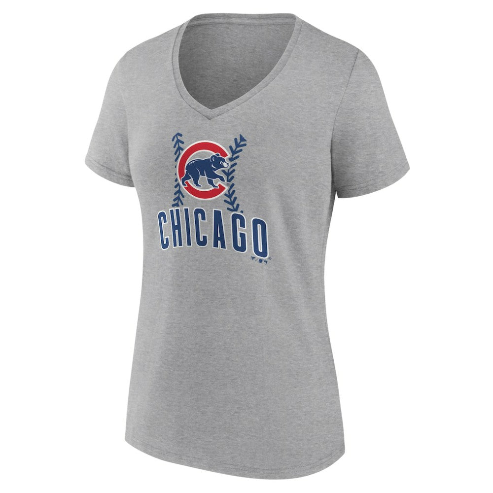 Chicago Cubs Women's Fastball V-Neck T-Shirt - Gray