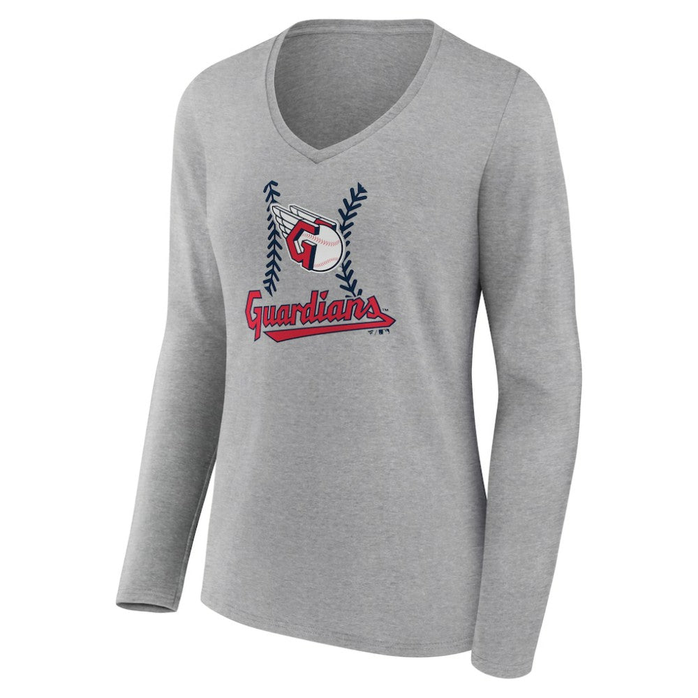 Cleveland Guardians Women's Fastball Long Sleeve V-Neck T-Shirt - Gray