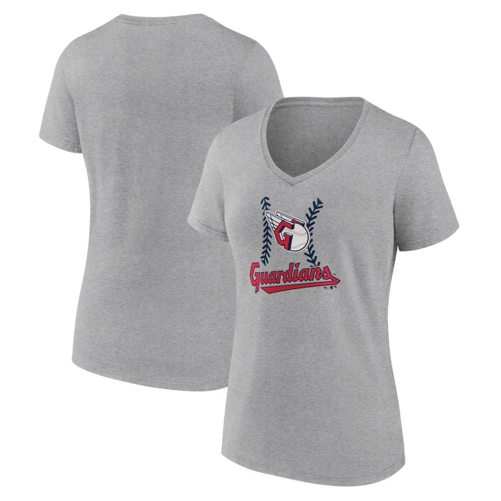 Cleveland Guardians Women's Fastball V-Neck T-Shirt - Gray