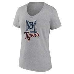Detroit Tigers Women's Fastball V-Neck T-Shirt - Gray