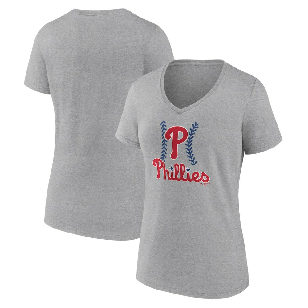 Philadelphia Phillies Women's Fastball V-Neck T-Shirt - Gray