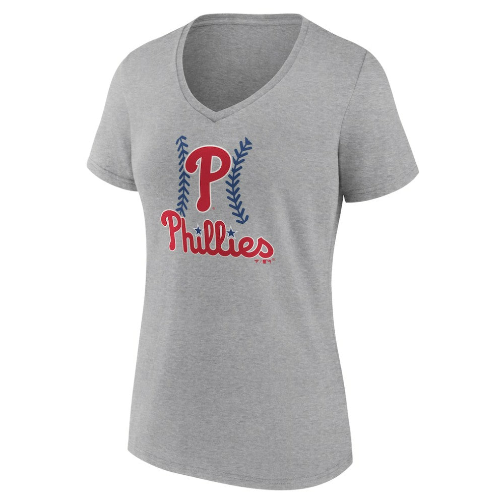 Philadelphia Phillies Women's Fastball V-Neck T-Shirt - Gray