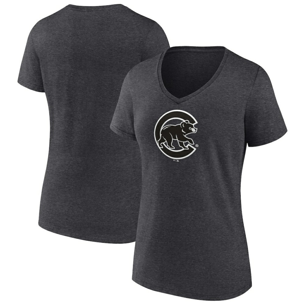Chicago Cubs Women's Monochrome V-Neck T-Shirt - Charcoal