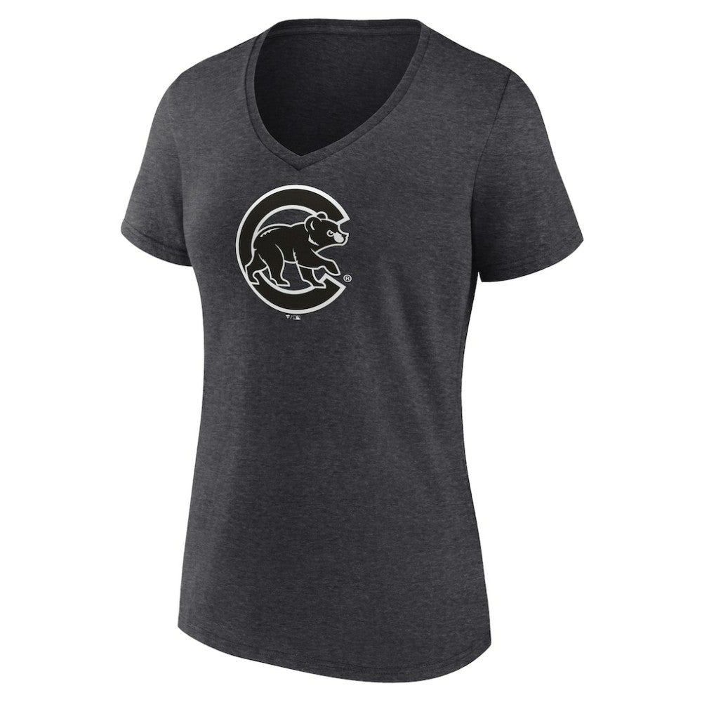Chicago Cubs Women's Monochrome V-Neck T-Shirt - Charcoal