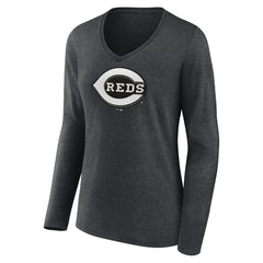 Cincinnati Reds Women's Monochrome Long Sleeve V-Neck T-Shirt - Charcoal