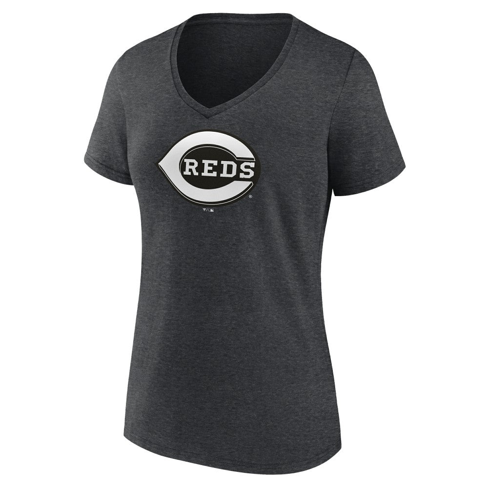 Cincinnati Reds Women's Monochrome V-Neck T-Shirt - Charcoal