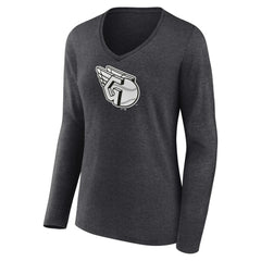 Cleveland Guardians Women's Monochrome Long Sleeve V-Neck T-Shirt - Charcoal
