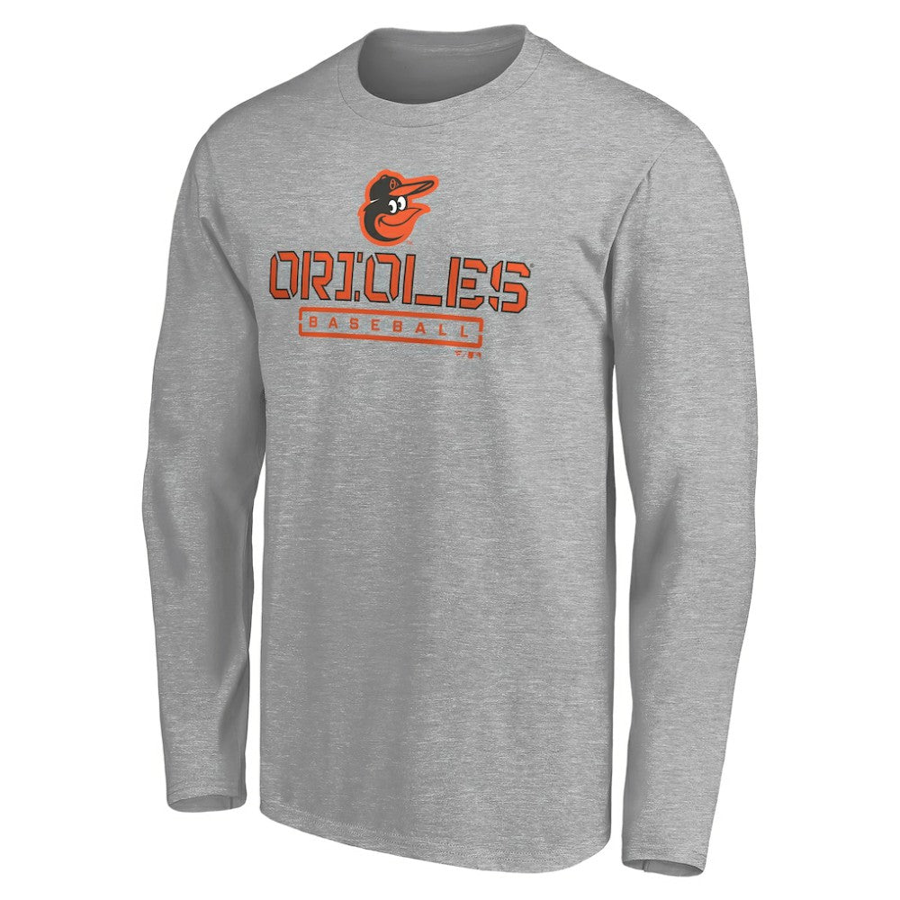 Baltimore Orioles Evanston Stencil Long Sleeve T-Shirt - Gray