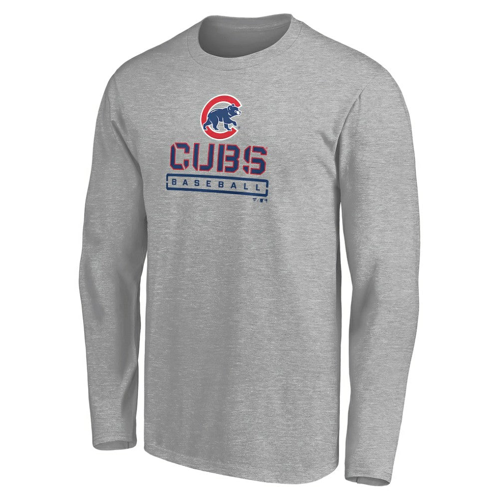 Chicago Cubs Evanston Stencil Long Sleeve T-Shirt - Gray
