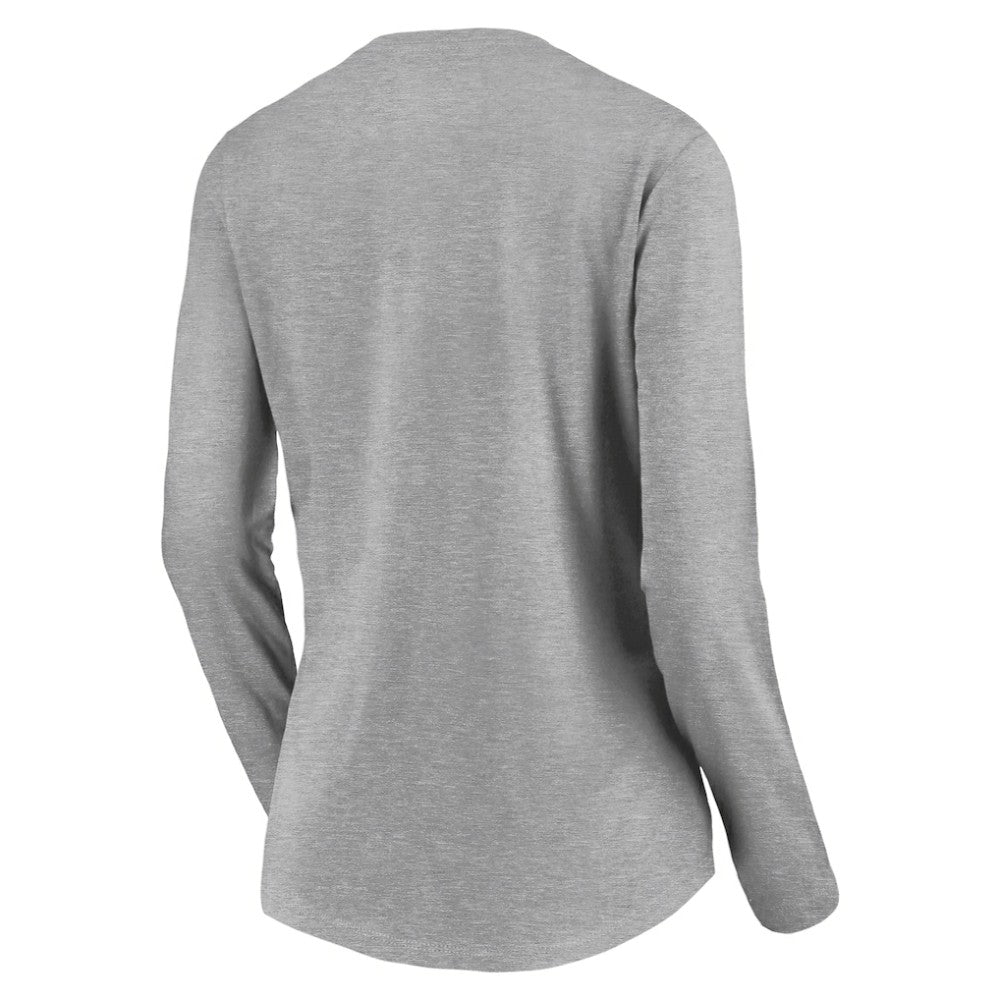 Chicago Cubs Women's Evanston Stencil Long Sleeve V-Neck T-Shirt - Gray