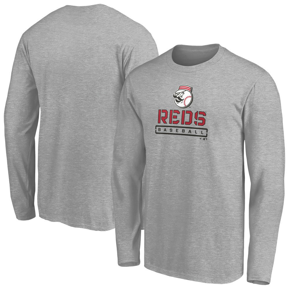 Cincinnati Reds Evanston Stencil Long Sleeve T-Shirt - Gray