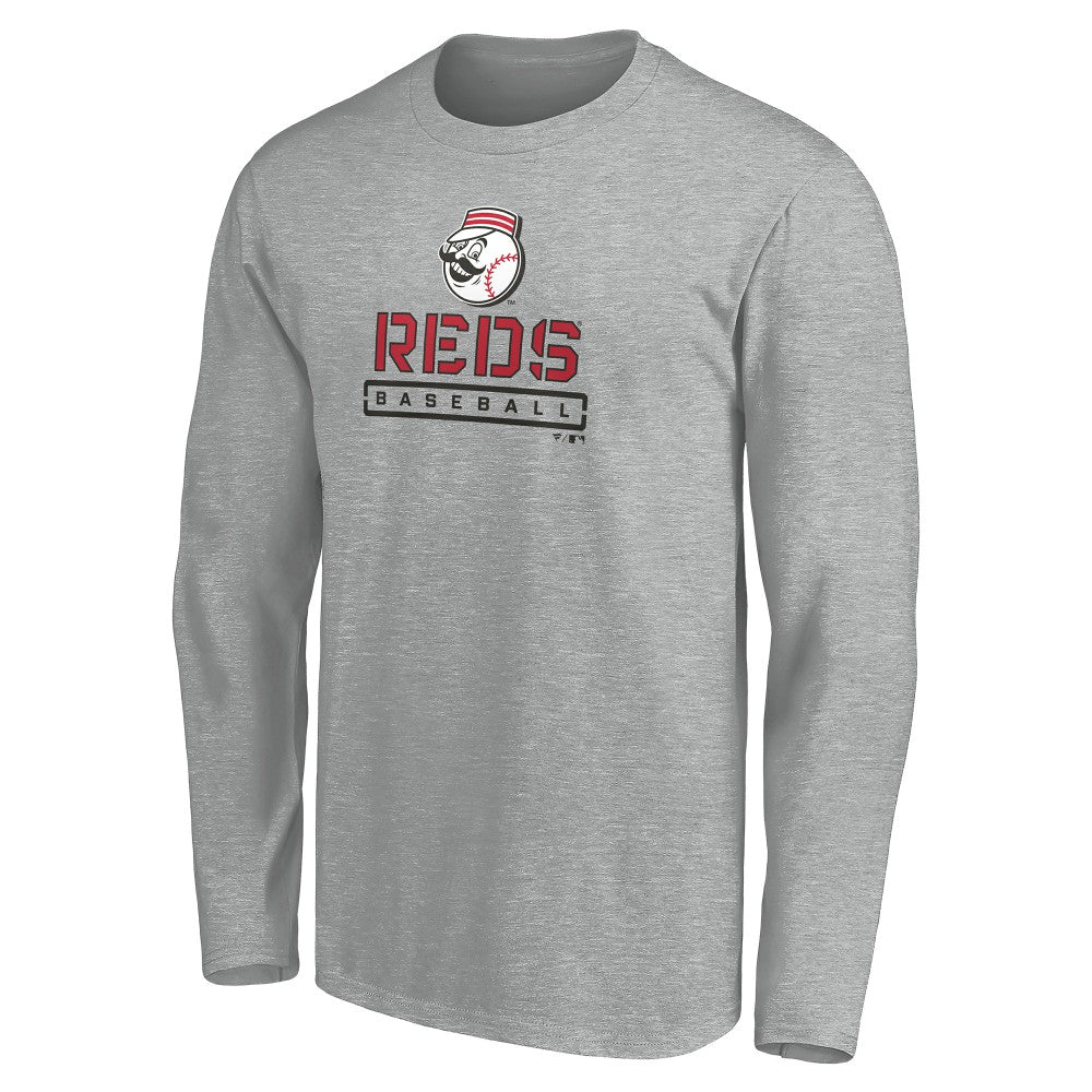 Cincinnati Reds Evanston Stencil Long Sleeve T-Shirt - Gray