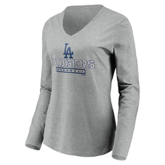 Los Angeles Dodgers Women's Evanston Stencil Long Sleeve V-Neck T-Shirt - Gray