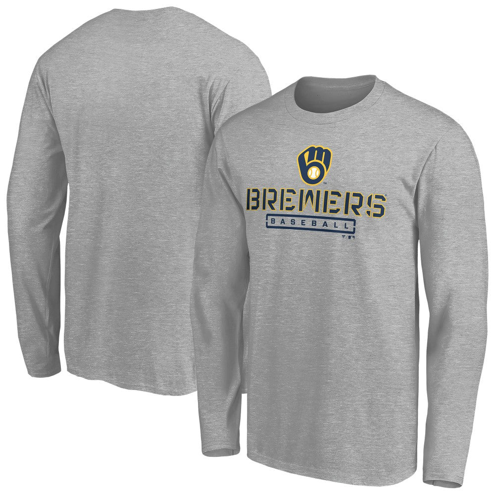 Milwaukee Brewers Evanston Stencil Long Sleeve T-Shirt - Gray