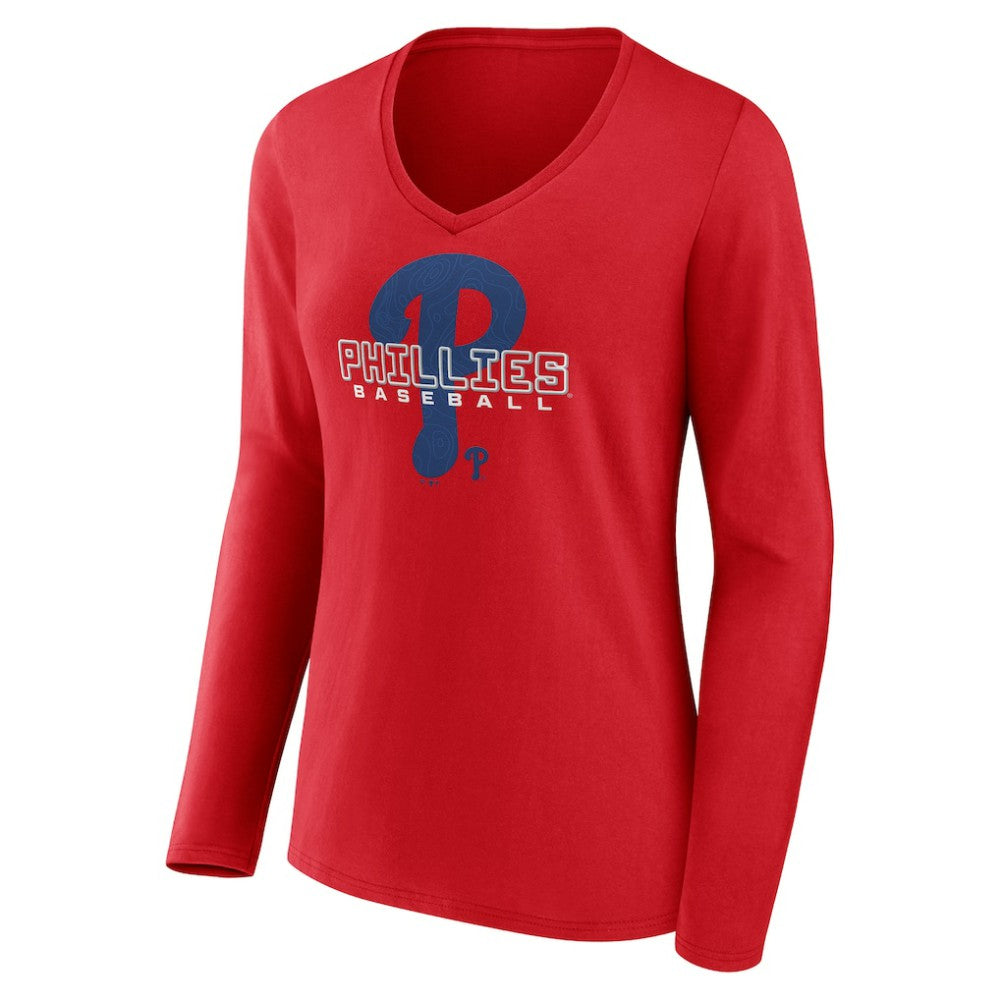 Philadelphia Phillies Women's Stellar Long Sleeve V-Neck T-Shirt - Red