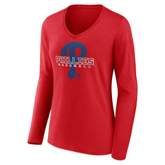 Philadelphia Phillies Women's Stellar Long Sleeve V-Neck T-Shirt - Red