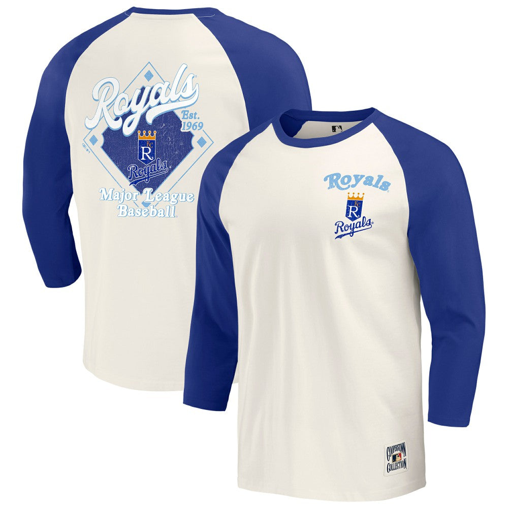 Kansas City Royals Darius Rucker Collection Cooperstown Collection Raglan 3/4-Sleeve T-Shirt - Royal/White