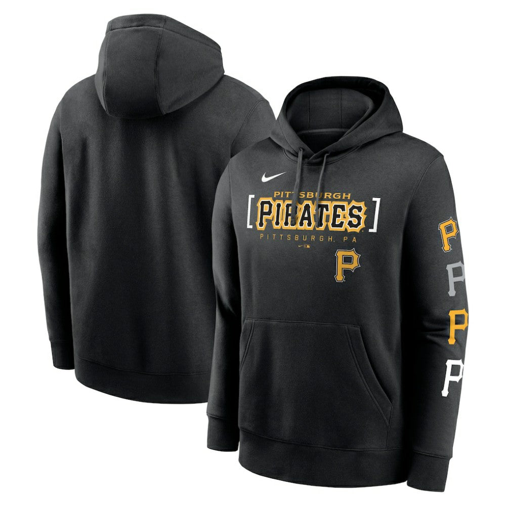 Pittsburgh Pirates Club Stack Pullover Hoodie - Black | Nike