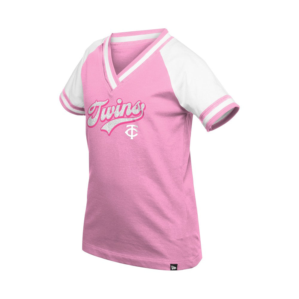 Minnesota Twins Girls Youth Mommy & Me Raglan V-Neck T-Shirt - Pink | New Era