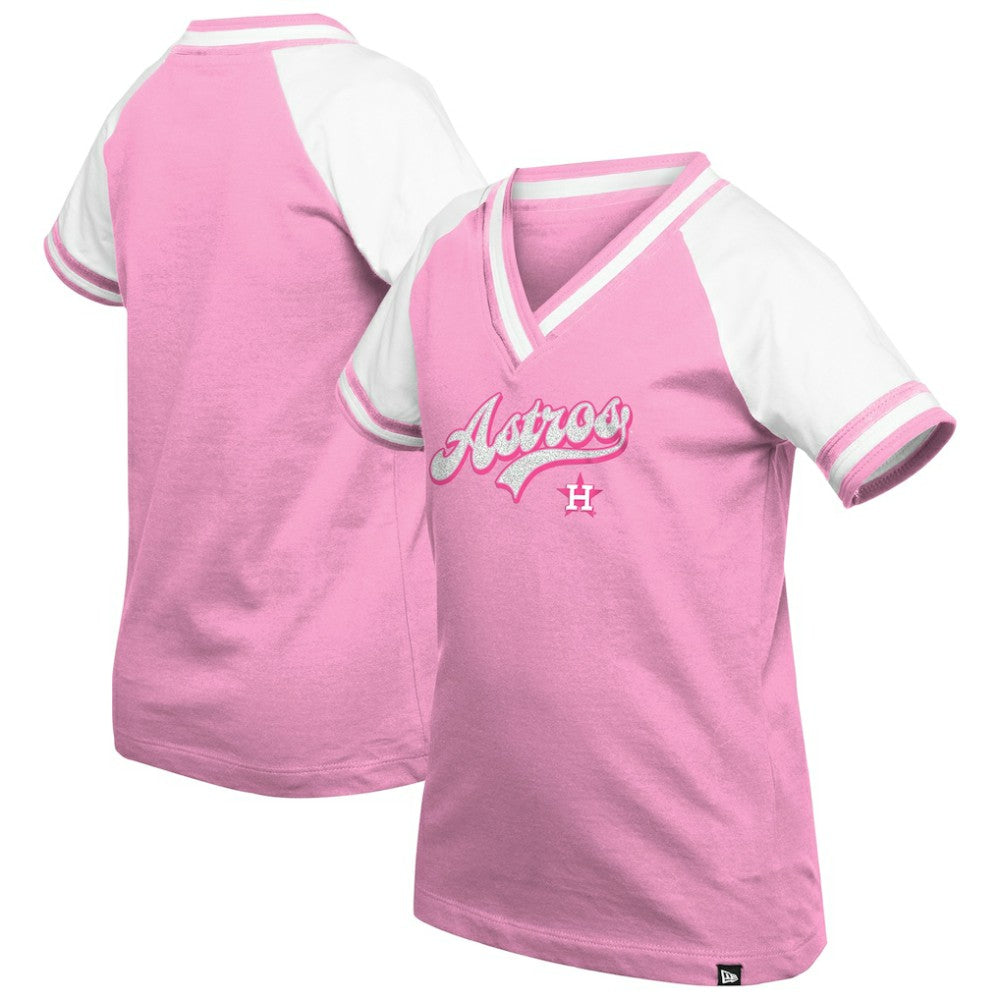 Houston Astros Girls Youth Mommy & Me Raglan V-Neck T-Shirt - Pink | New Era