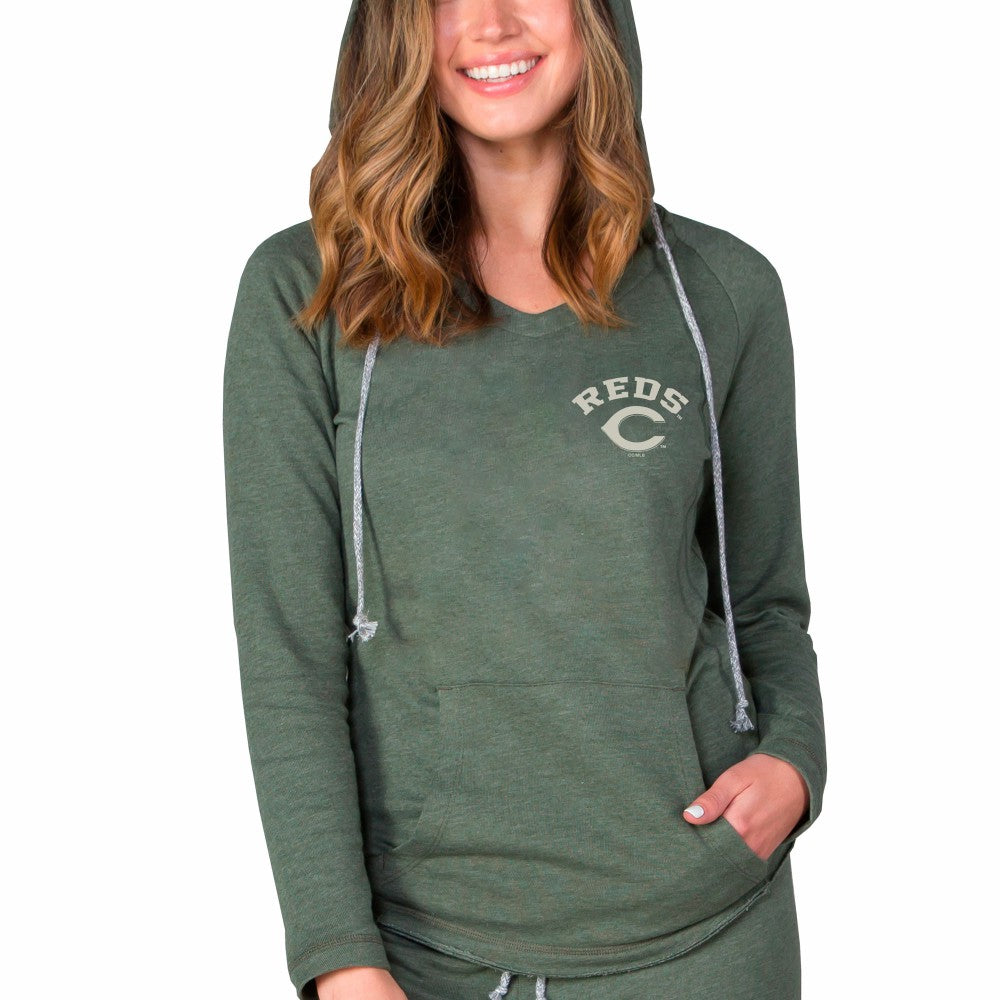 Cincinnati Reds Concepts Sport Women's Mainstream Terry Tri-Blend V-Neck Pullover Hoodie - Green