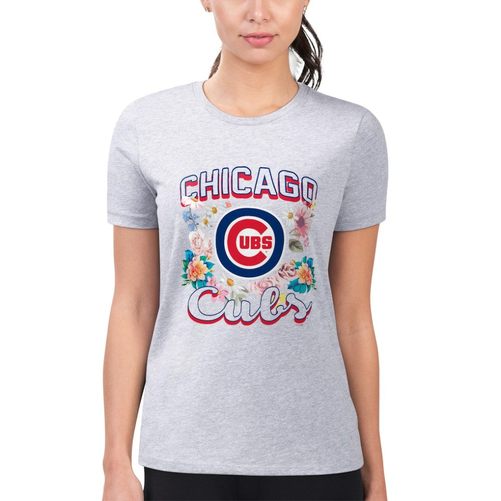Chicago Cubs G-III 4Her by Carl Banks Women's Super-Slim Fit Lightweight Flowers Graphic T-Shirt - Heather Gray