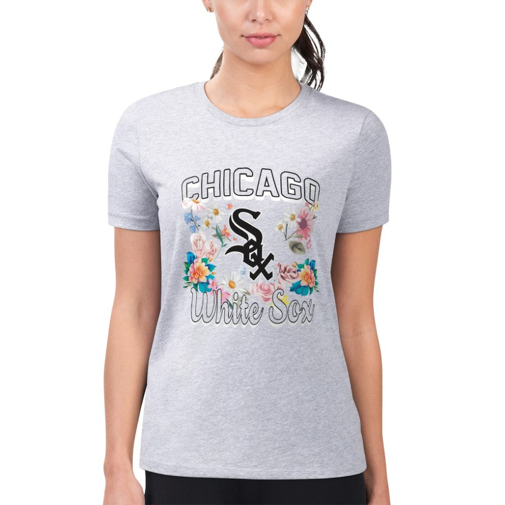 Chicago White Sox G-III 4Her by Carl Banks Women's Super-Slim Fit Lightweight Flowers Graphic T-Shirt - Heather Gray