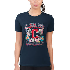 Cleveland Guardians G-III 4Her by Carl Banks Women's Super-Slim Fit Lightweight Flowers Graphic T-Shirt - Navy