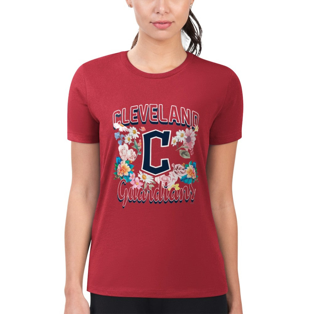 Cleveland Guardians G-III 4Her by Carl Banks Women's Super-Slim Fit Lightweight Flowers Graphic T-Shirt - Red