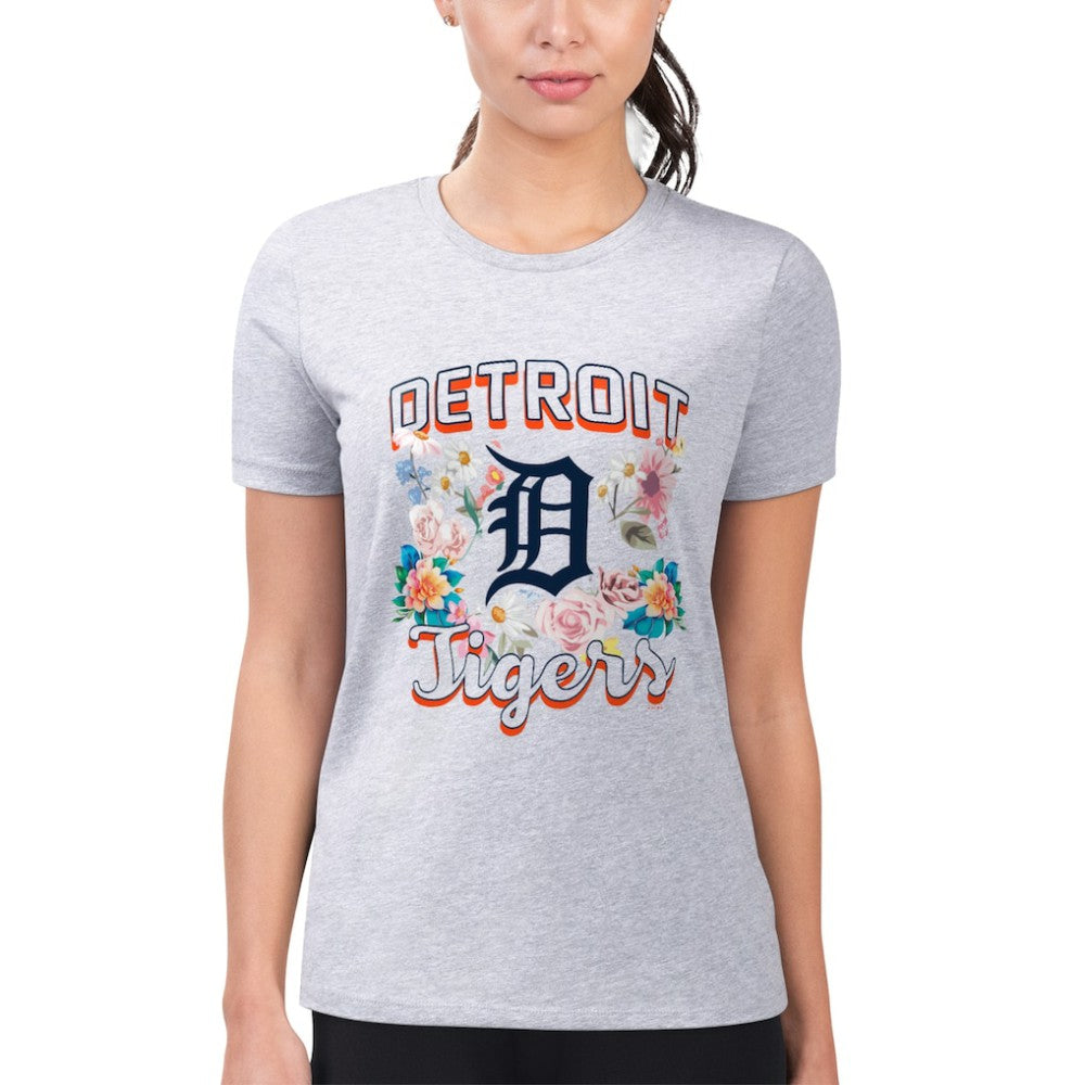 Detroit Tigers G-III 4Her by Carl Banks Women's Super-Slim Fit Lightweight Flowers Graphic T-Shirt - Heather Gray