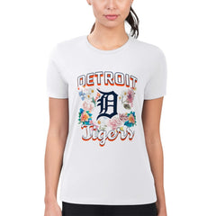 Detroit Tigers G-III 4Her by Carl Banks Women's Super-Slim Fit Lightweight Flowers Graphic T-Shirt - White