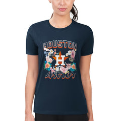 Houston Astros G-III 4Her by Carl Banks Women's Super-Slim Fit Lightweight Flowers Graphic T-Shirt - Navy