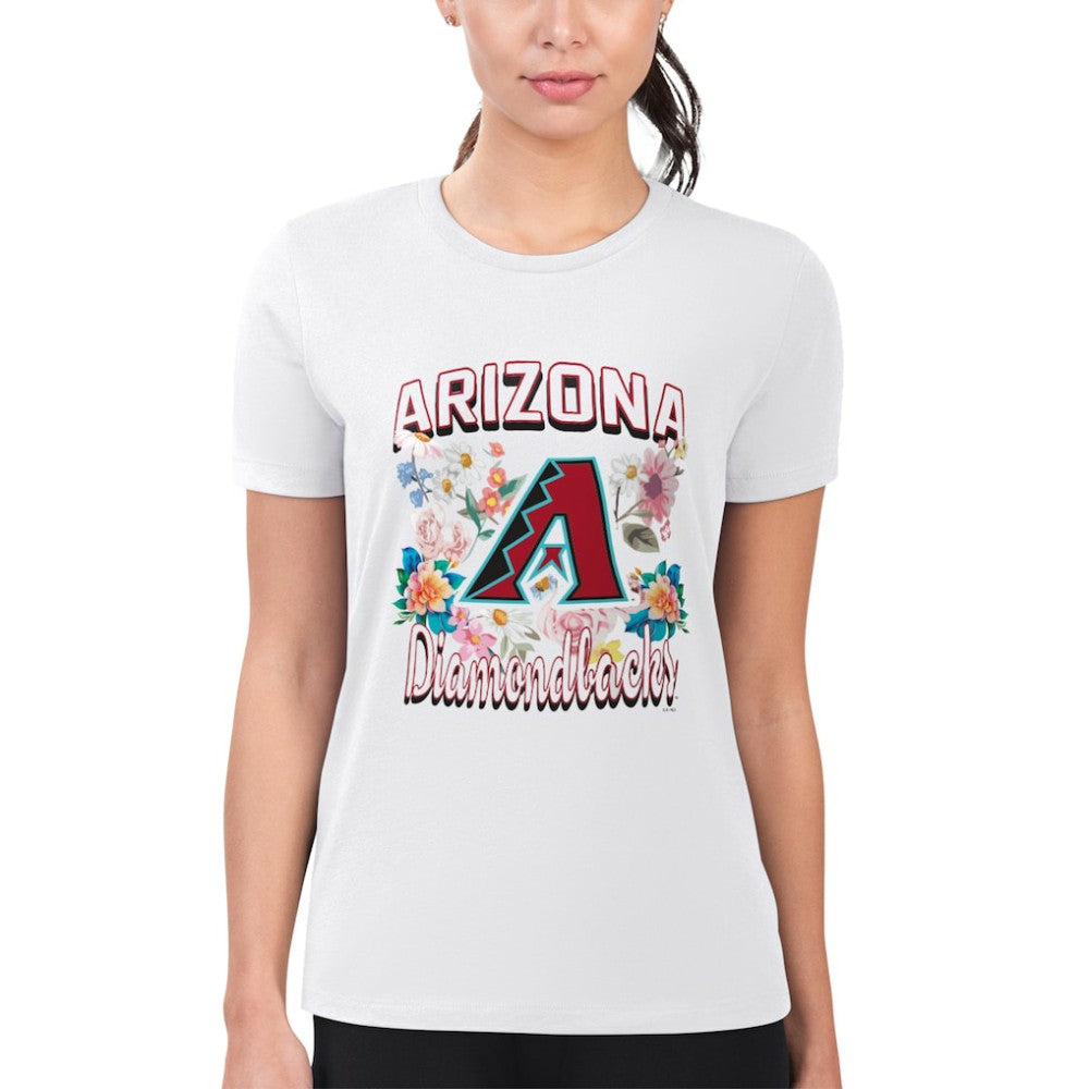 Arizona Diamondbacks G-III 4Her by Carl Banks Women's Super-Slim Fit Lightweight Flowers Graphic T-Shirt - White