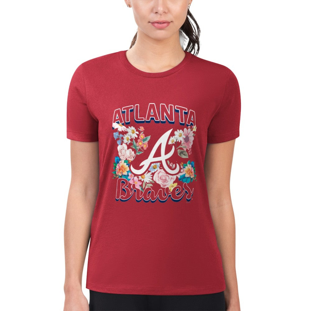 Atlanta Braves G-III 4Her by Carl Banks Women's Super-Slim Fit Lightweight Flowers Graphic T-Shirt - Red
